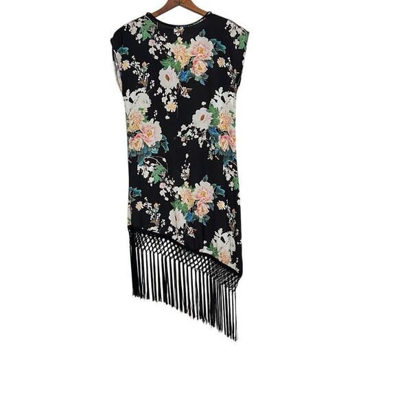Urban Renewal Floral V-neck Asymmetric Fringe Hem Midi Dress Black Multi S/M - Picture 8 of 8